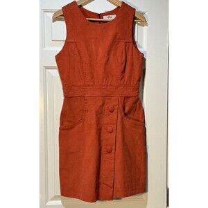 NWT Ananda Women’s Small Corduroy Sleeveless Dress Stretch Pocket Button Orange